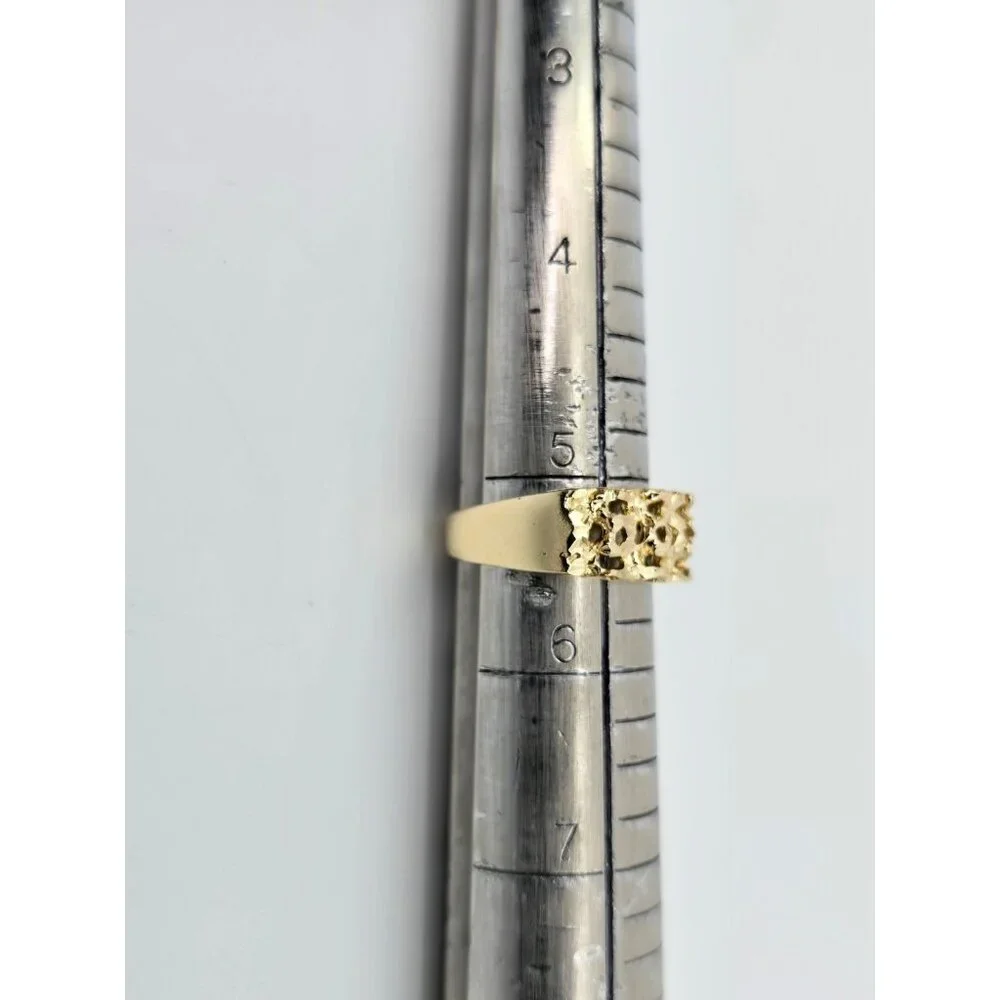 Unique 14K Karat Solid Yellow Gold Designer Diamond Cut Nugget Ring - Size 5.50
